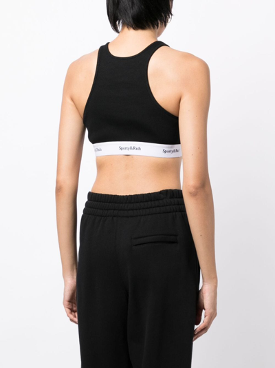 Shop Sporty And Rich Fine-ribbed Cropped Tank Top In Black