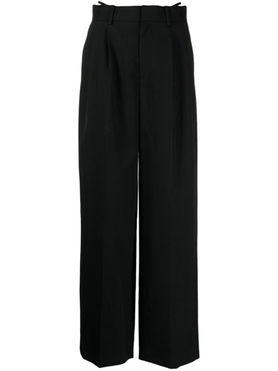 Shop Alexander Wang Logo-embellished Layered Wide-leg Trousers In Black