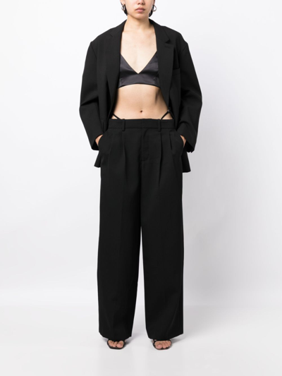 Shop Alexander Wang Logo-embellished Layered Wide-leg Trousers In Black