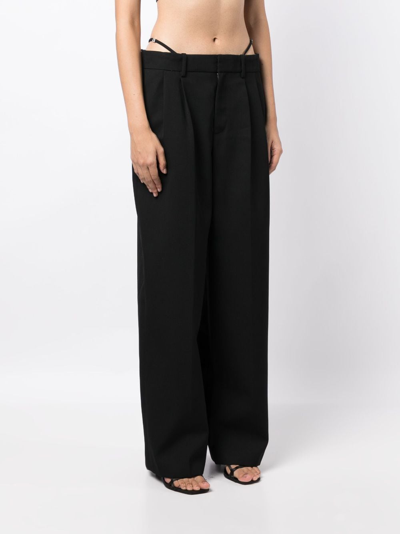 Shop Alexander Wang Logo-embellished Layered Wide-leg Trousers In Black