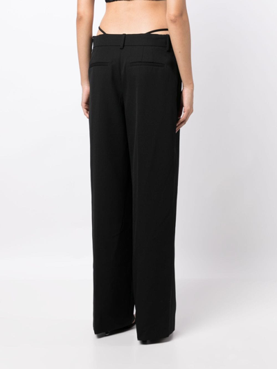 Shop Alexander Wang Logo-embellished Layered Wide-leg Trousers In Black