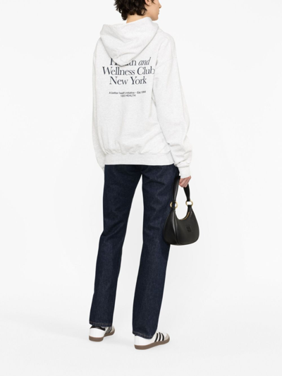 Shop Sporty And Rich Slogan-print Mélange-effect Hoodie In Grey