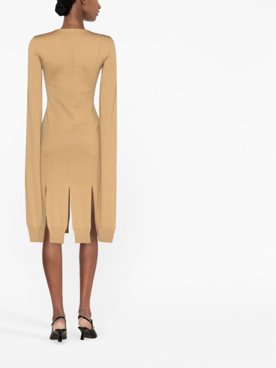 Shop Moschino Sleeve-effect Panelled Knitted Dress In Brown