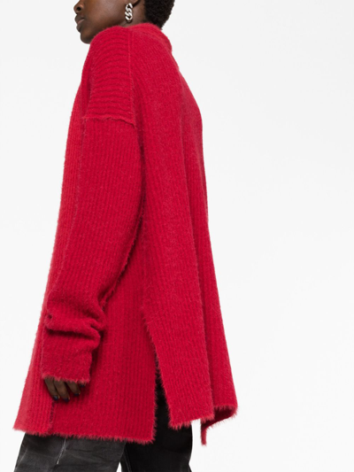 Shop Uma Wang Ribbed-knit Frayed Cardigan In Red