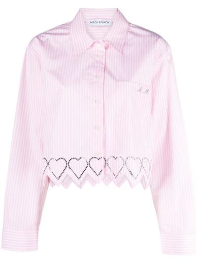 Shop Mach & Mach Embellished-heart Stripe-print Shirt In Pink
