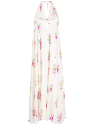 Shop Loveshackfancy Floral-print Halterneck Maxi Dress In White