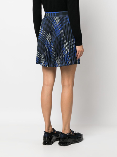 Shop Msgm Plaid-check Pleated Skirt In Blue
