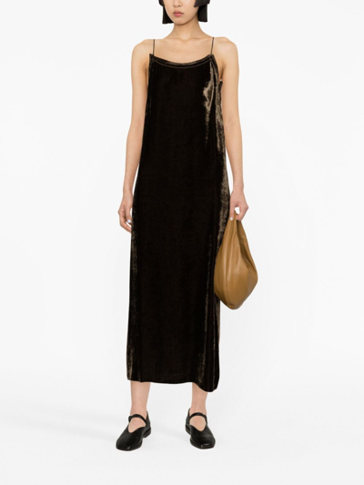 Shop Uma Wang Velvet Midi Dress In Brown