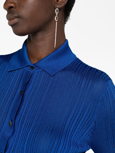 Tom Ford Shiny Rib Knit Polo Cardigan In Blue