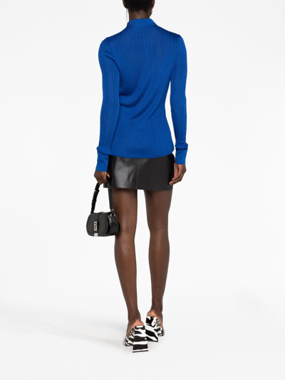 Tom Ford Shiny Rib Knit Polo Cardigan In Blue