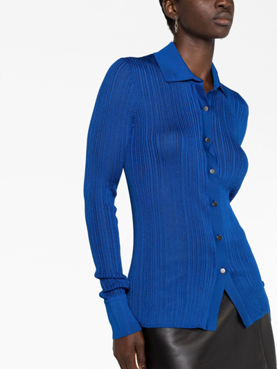 Shop Tom Ford Ribbed Polo Collar Cardigan In Blue