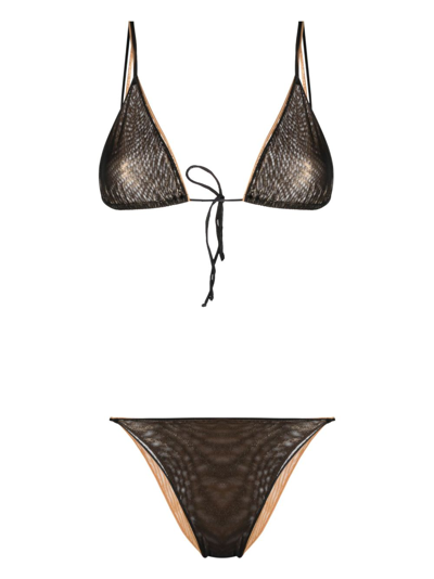 Shop Oseree Double-layer Triangle Bikini Set In Black