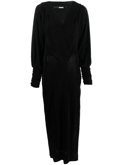 Shop Rotate Birger Christensen V-neck Long-sleeve Dress In Black