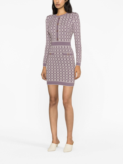 Shop Elisabetta Franchi Logo-print Jacquard Fitted Dress In Purple