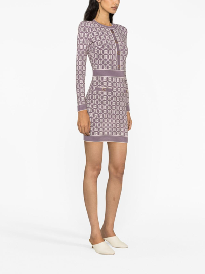Shop Elisabetta Franchi Logo-print Jacquard Fitted Dress In Purple