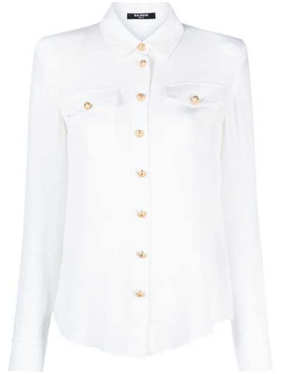 Balmain Silk Shirt With Padded Shoulders In White