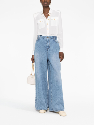 Balmain Silk Shirt With Padded Shoulders In White