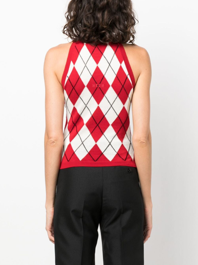 Shop Msgm Argyle-knit Virgin-wool Tank Top In Red