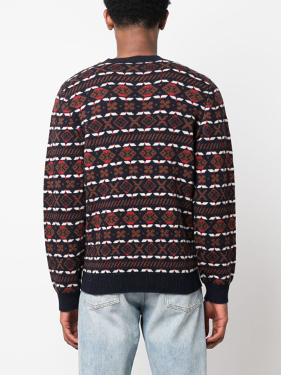 Apc John Multicolor Crewneck Sweater With Intarsia Knit In Wool Man In Blue