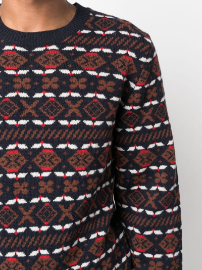Apc John Multicolor Crewneck Sweater With Intarsia Knit In Wool Man In Blue