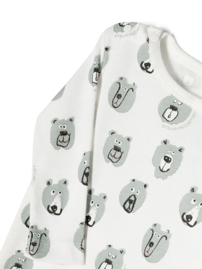 Shop Stella Mccartney Bear-motif Cotton Babygrow Set In 101mc Bianco