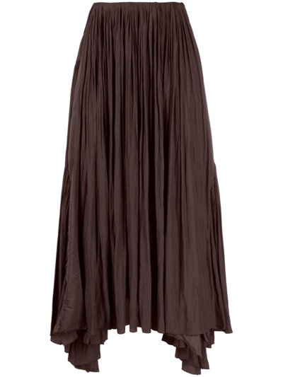 Shop Lanvin Brown Asymmetric Pleated Skirt