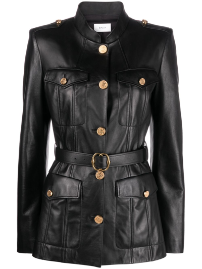 Shop Bally Black Belted Leather Jacket