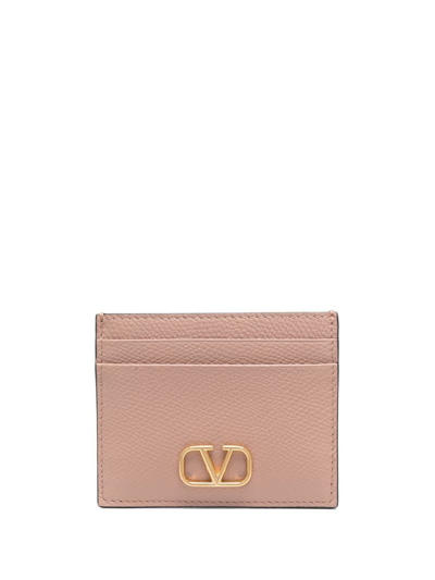 Shop Valentino Beige Vlogo Signature Cardholder In Pink