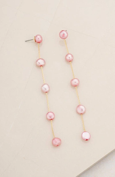 Shop Ettika Dripping Freshwater Pearl Linear Drop Earrings In Pink