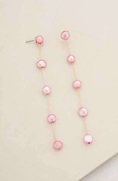 Ettika Cultured Pearl Linear Drop Earrings In Pink