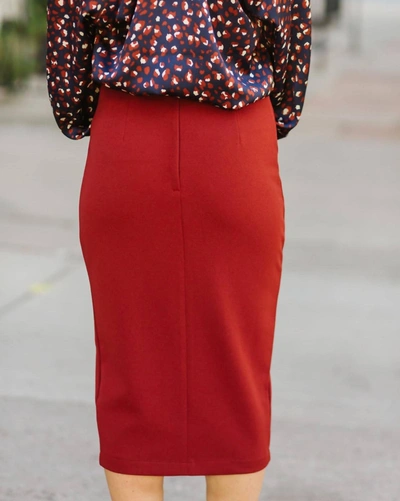 Bishop + Young Button Front Pencil Skirt In Copper In Red