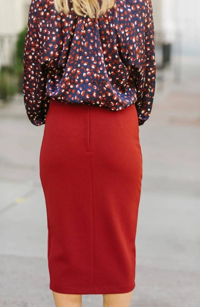Bishop + Young Button Front Pencil Skirt In Copper In Red