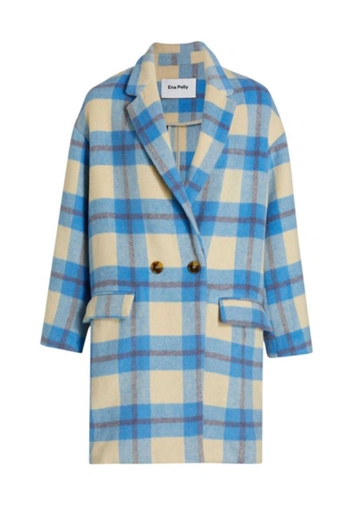 Shop Ena Pelly Oversized Wool Coat In Azure Blue Check