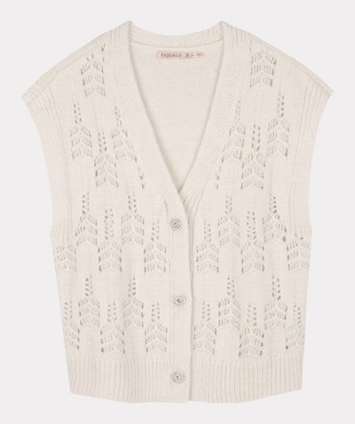 Esqualo Pointelle Knit Sweater Vest In Cream In White