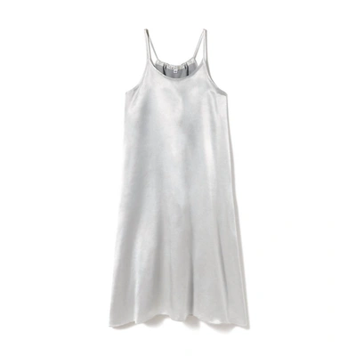Pj Harlow Ruby Satin Knee Length Gown With Spaghetti Straps & Gathered Back In Dark Silver In White
