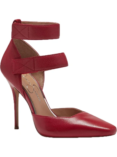 Shop Jessica Simpson Cassiya Womens Faux Leather Ankle Strap D'orsay Heels In Red