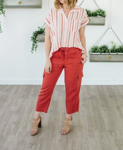 Sanctuary Mod Short Sleeve Boyfriend Shirt In Painted Pottery In Red