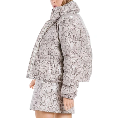 En Saison Womens Snake Print Cropped Puffer Jacket In Grey