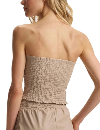 Shop Commando Faux Leather Smocked Tube Top In Sand In Brown
