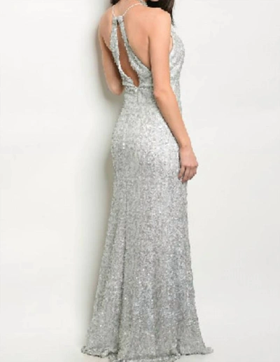 Spy Zone Exchange Sequin Gown In White/silver In Grey