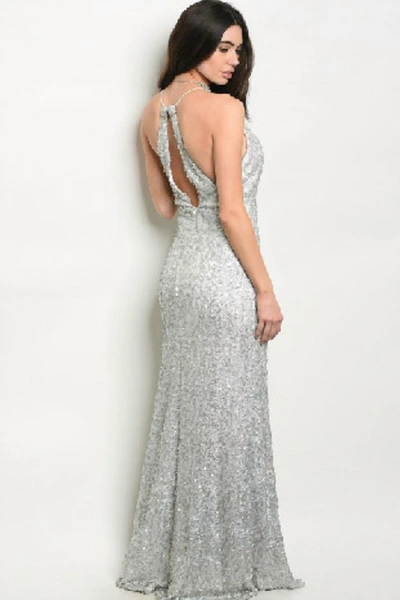 Spy Zone Exchange Sequin Gown In White/silver In Grey