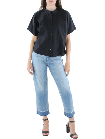 Shop Eileen Fisher Womens Organic Cotton Mandarin Collar Button-down Top In Black