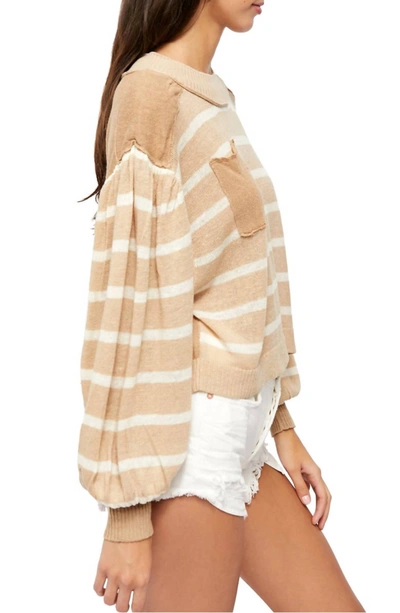 Shop Free People Between The Lines Stripe Sweater In Birch Bark Combo In Brown