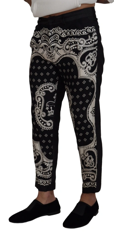 Shop Dolce & Gabbana Black Silk Bandana Print Men's Pants