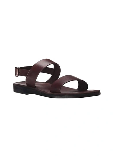 Shop Jerusalem Sandals Unisex - Golan Leather Slingback Flat Sandal In Brown In Red