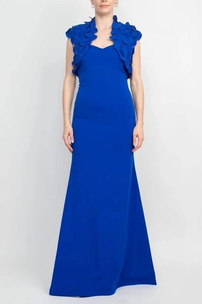 Shop Alberto Makali Strapless Sweetheart Neck Bodycon Scuba Dress With Matching Bolero In Cobalt In Blue