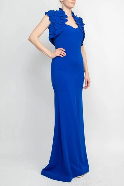 Shop Alberto Makali Strapless Sweetheart Neck Bodycon Scuba Dress With Matching Bolero In Cobalt In Blue