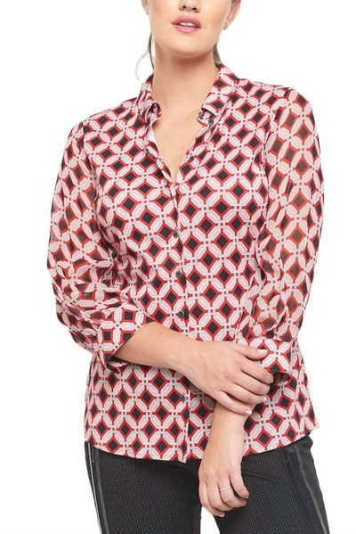 Shop Desoto Geometric Pia 3/4 Blouse In Red/black In Pink