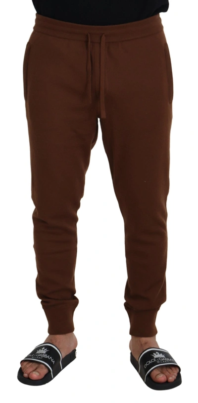 Shop Dolce & Gabbana Elegant Brown Cashmere Jogger Men's Pants