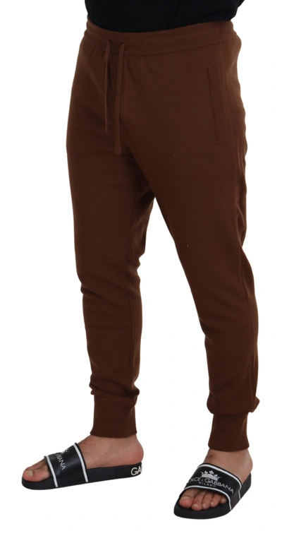 Shop Dolce & Gabbana Elegant Brown Cashmere Jogger Men's Pants